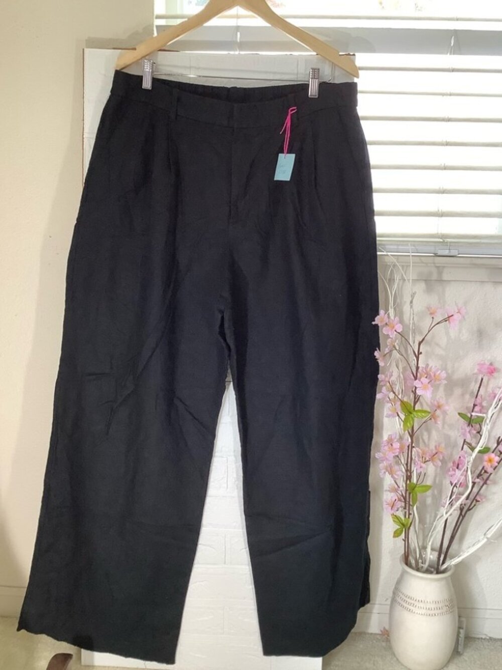 Gap Black Linen Rayon Wide Leg High Waist Trousers 16 - Picture 2 of 7